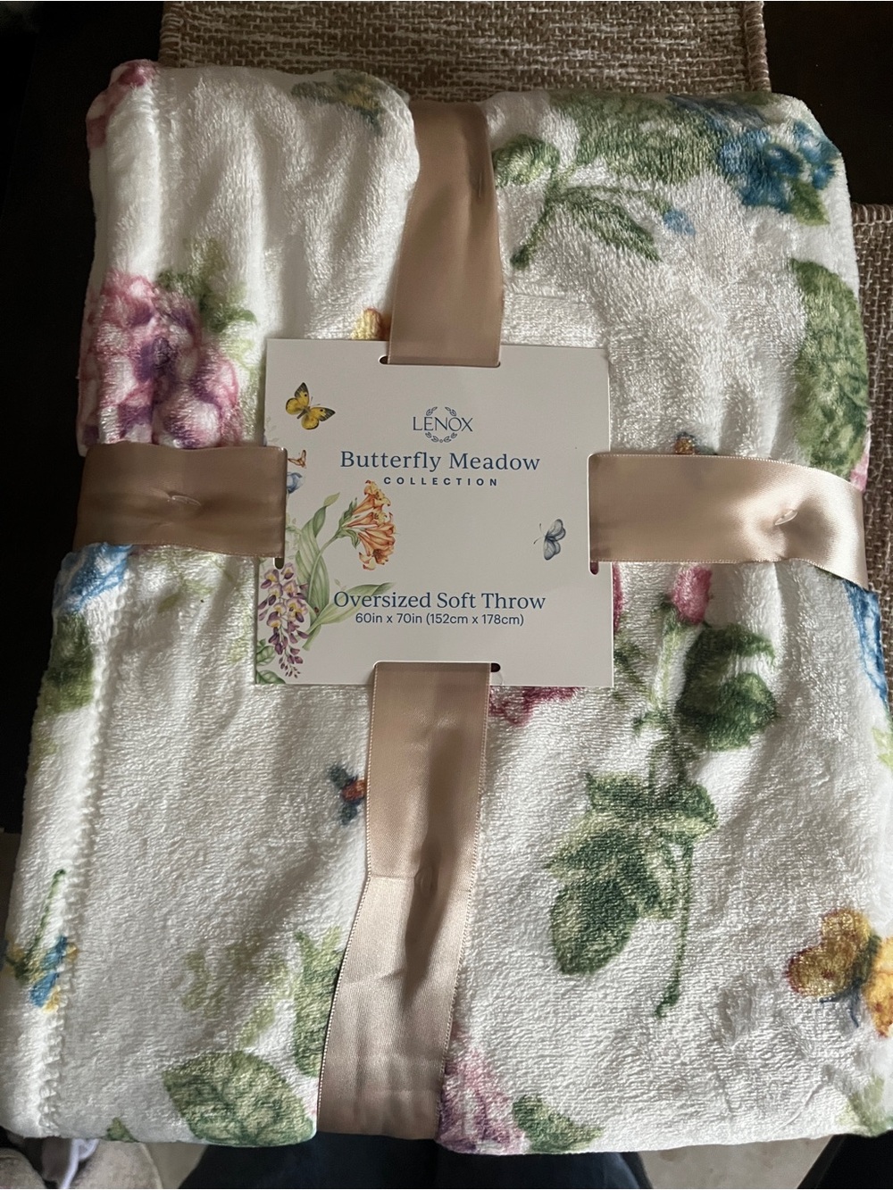 Lenox Butterfly Meadow Oversized Soft Throw Blanket Floral Plush 60x70 NWT